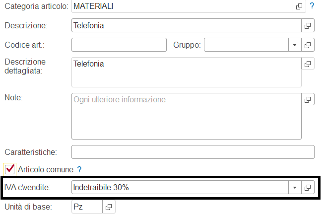 Articolo con IVA non detraibile
