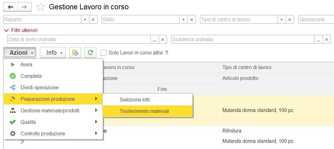 Trasferimento materiali