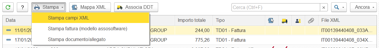 Comandi registrazione XML