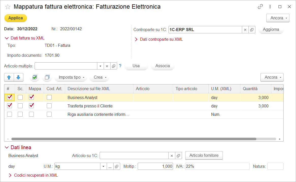 Mappatura campi fattura elettronica XML