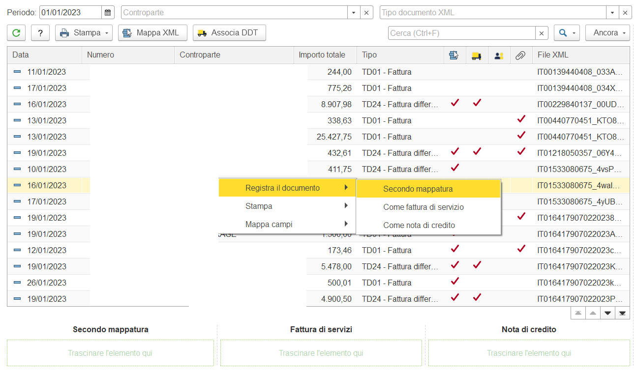 Registrazione XML semplificata