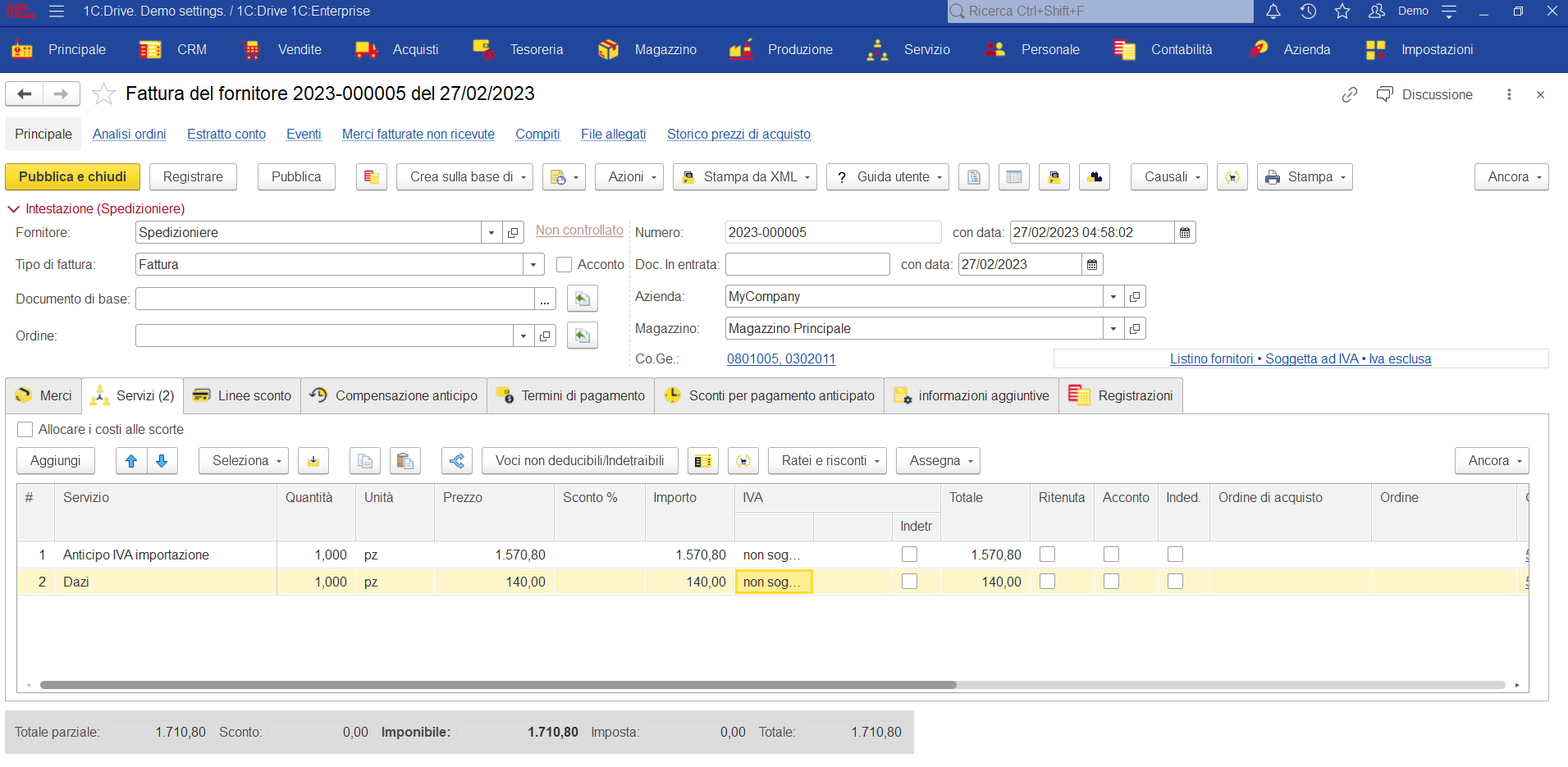 Fattura broker doganale