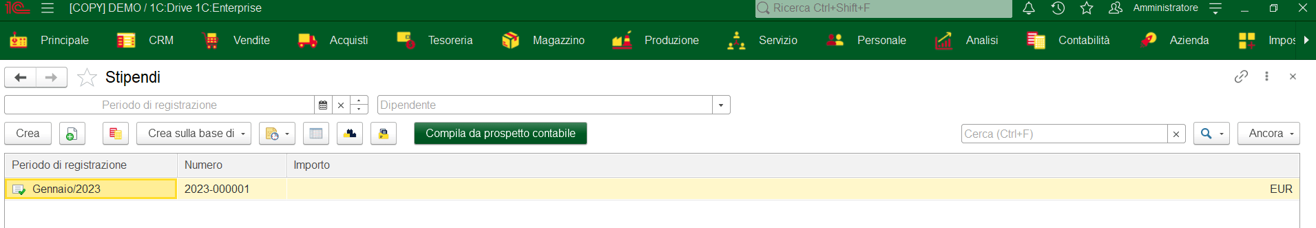 Registrazione stipendi