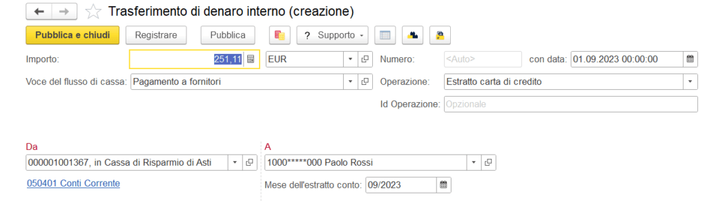 Registrazione estratto conto carta di credito