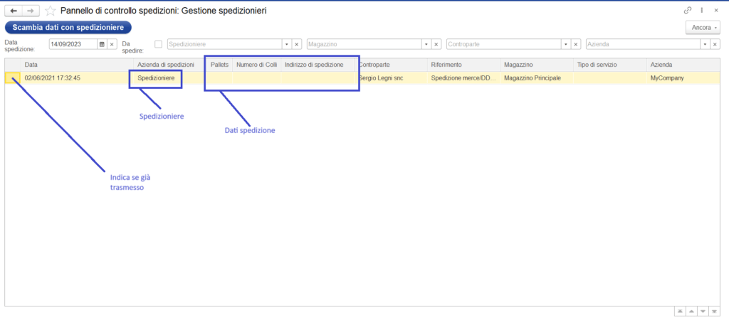 Gestione spedizionieri
