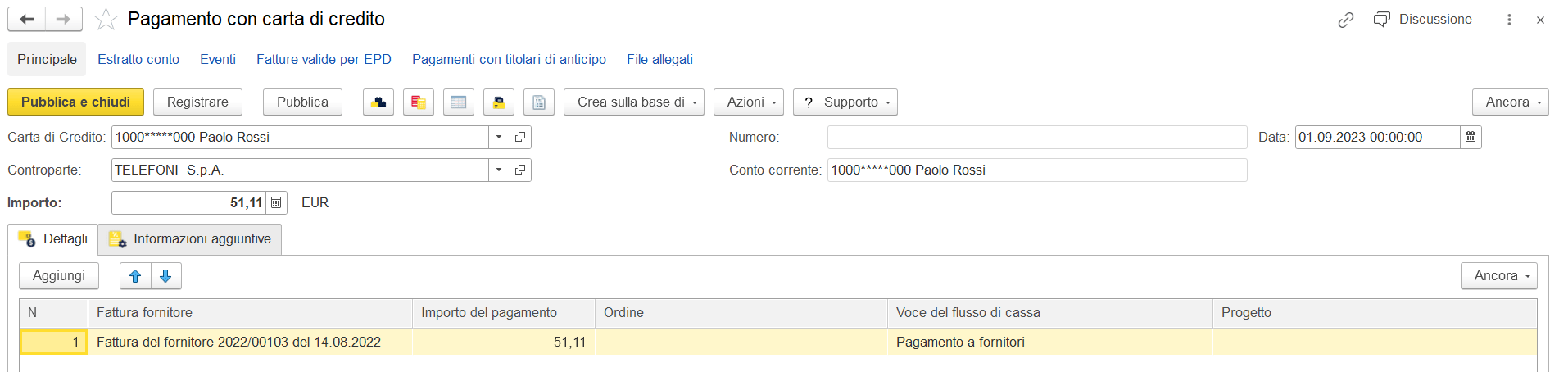 Pagamento con carta di credito